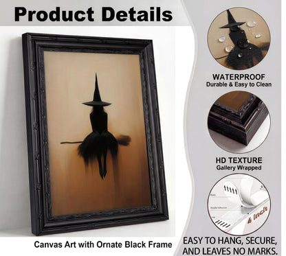 FKRYTYB Vintage Witch Silhouette Wall Art Gothic Canvas Painting, 9x11 in