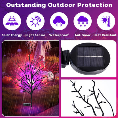 Halloween Solar Pathway Lights 4PCS, Halloween Outdoor Decorations, Artificial Tree Waterproof LED Lights for Lawn Yard Garden Driveway Porch Walkway, Auto On/Off