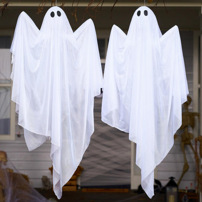 JOYIN 2 Pcs 47” Halloween Hanging Light up Ghost Decorations Outdoor, Halloween White Hanging Ghosts with Blue LED Lights and Timer for Haunted House Party Supplies Front Yard Patio Garden Decor