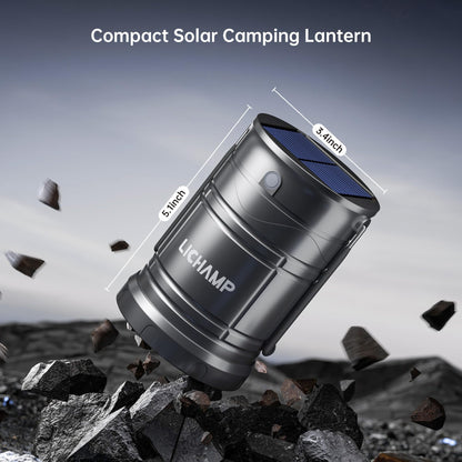 Lichamp 4-Pack Solar Camping Lanterns, USB Rechargeable LED, Battery Powered, Dark Gray, Model CLS-K004GH