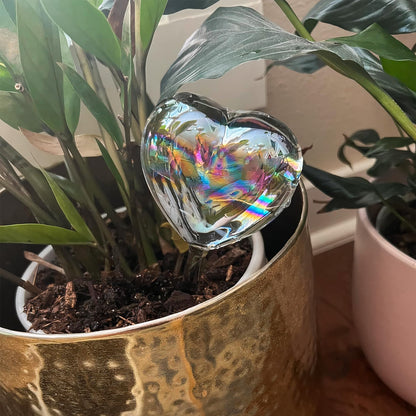 KH866 Heart Plant Water Globe, 4 Pcs Set Iridescent Glass Self Watering Bulbs, Heart Shaped Waterer Dripper for Indoor Plants, Outdoor Flowers, Planter Insert Garden Device for Pots