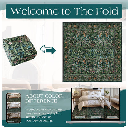Othilic Moss Green 8x8 Square Rug - Soft Washable Boho Floral Living Room Rug Non Slip Stain Resistant Dark Forest Botanical 8' Square Area Rugs for Bedroom Guest Room Dining Room Rugs for Under Table