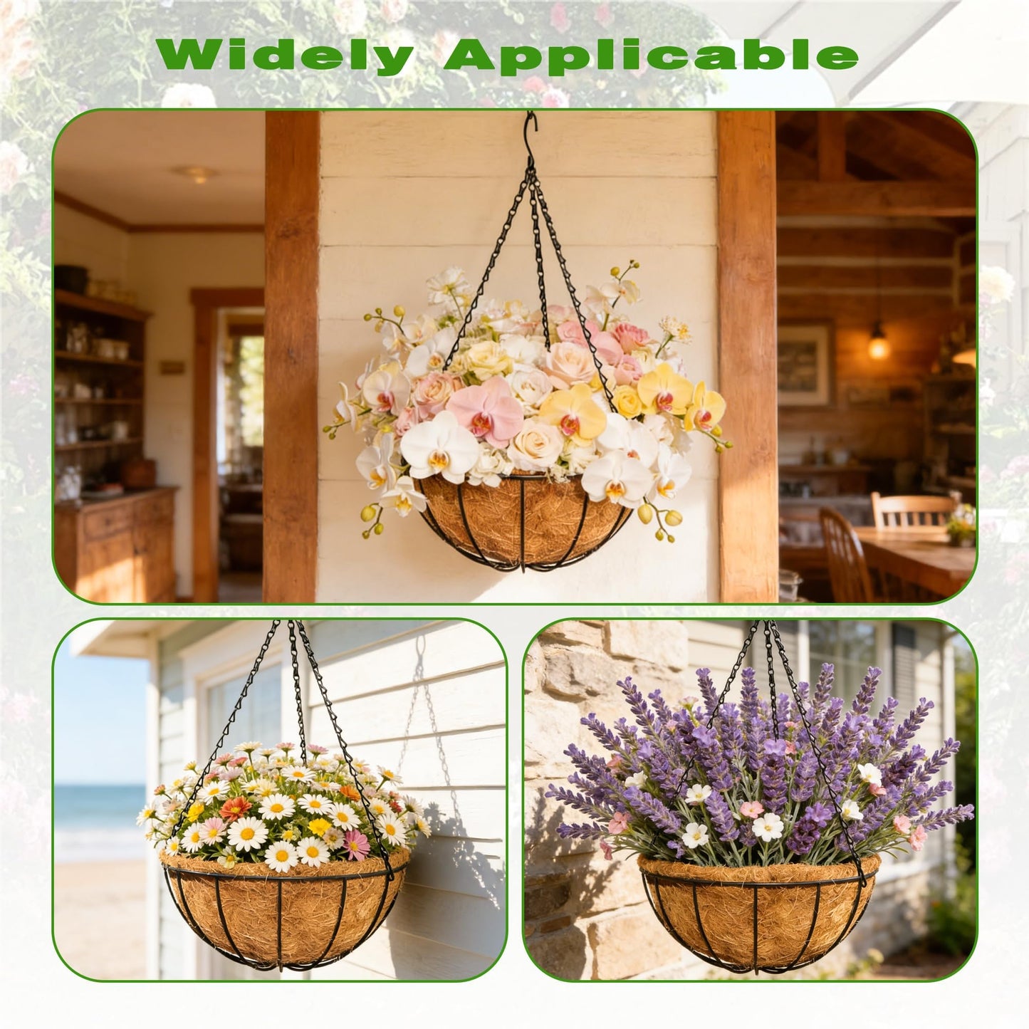 ZVOWOS 2 Pack 12 Inch Black Metal Hanging Basket Hanging Planter with Coco Coir Liner Heavy Duty Hanging Flower Pot Holder for Indoor Outdoor Patio Garden Porch Balcony Decor (Watermelon)