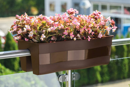 Ridge Rail Long Rectangular Flower Pot, Indoor/Outdoor Hanging Rail Planter Lightweight & Weatherproof Flower Box - Balcony Planters for Railing and Fence Patio, Deck 2 Pack (Brown)