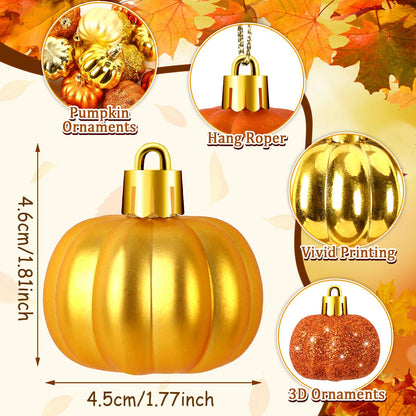 JULMELON 36 Pcs Fall Tree Ornaments, Mini Glitter Pumpkin Hanging Decor
