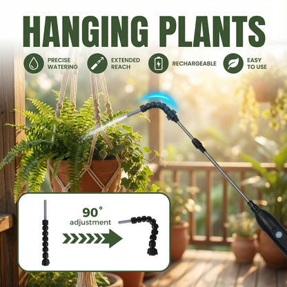 Rechargeable Cordless High Reach Plant Waterer - with Telescopic Wand Plant (25.6–33.4 in), Watering Can Hanging Plants Baskets, 2 Adjustable Nozzles and 8.6ft Water, Hose for Yard Lawn Weeds Plants