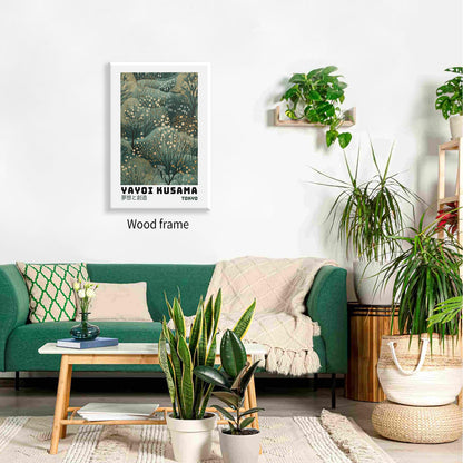 Yayoi Kusama Inspired Poster Japanese Botanical Wall Art Abstract Yayoi Kusama Print Modern Ukiyo-e Japanese Gallery Wall Decor 12x16in Framed for Home Bedroom Decorations