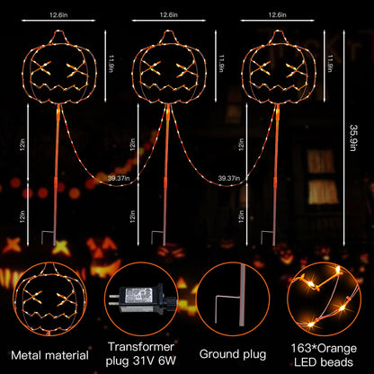 YOUNGAR Halloween Pumpkins Outdoor Lights,3 Pack LED Pumpkin Walkway Lights,Orange Garden Stake String Lights with Timer Memory and 8 Modes for Halloween Party Porch Yard Pathway Decor