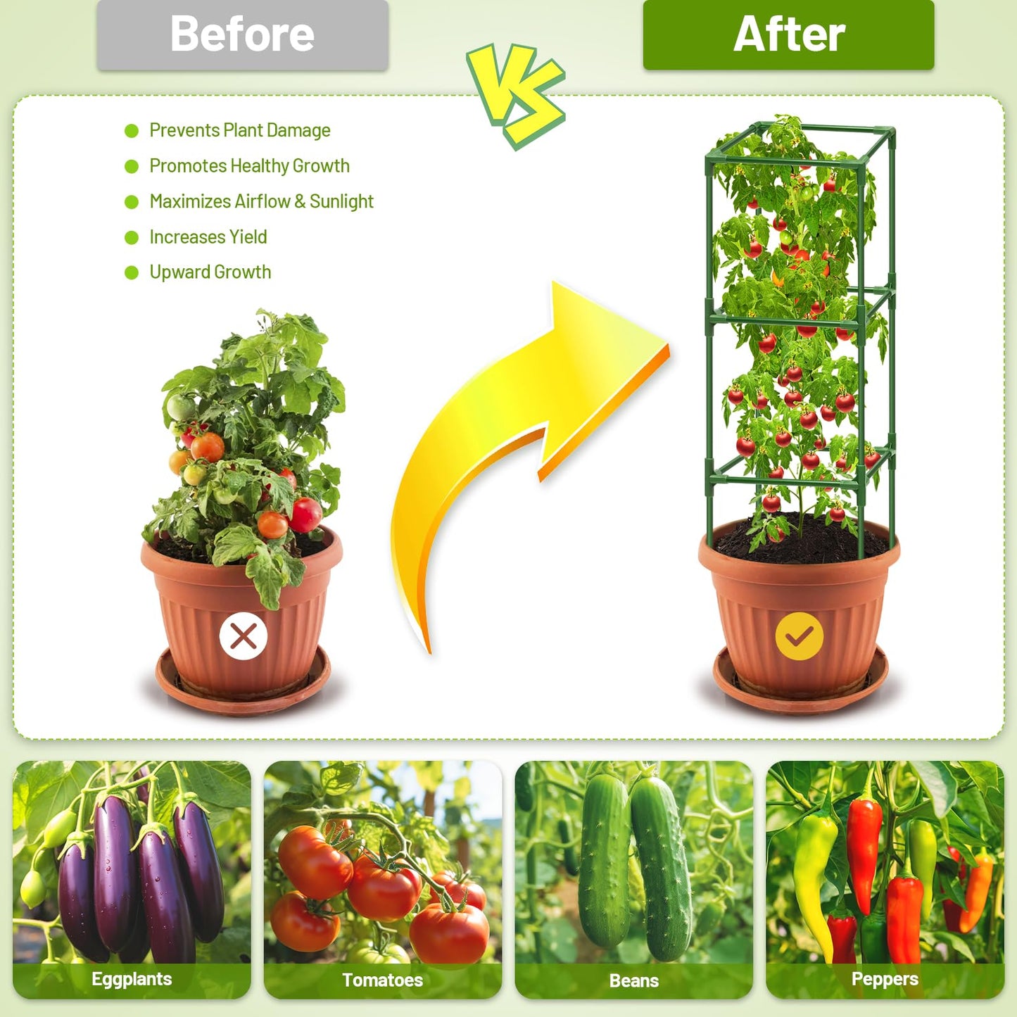 Legigo 2 Pack Square Tomato Cages- 45 Inch Heavy Duty Tomato Trellis for Climbing Plants Outdoor, Tomato Plant Support Stakes Cage Garden Trellis for Garden Raised Garden Bed Cucumbers Vegetables