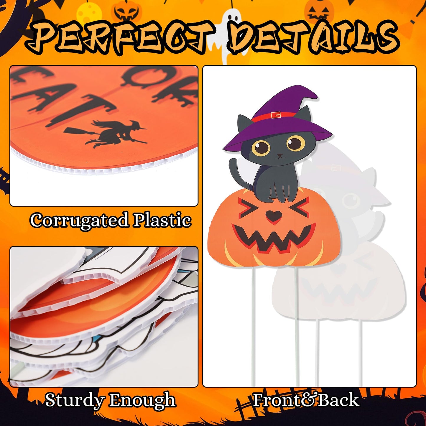 Halloween Yard Signs, 10 Pcs Outdoor Lawn Decorations with Stakes - Sturdy Corrugated Plastic Halloween Decor for Outdoor Holiday Display