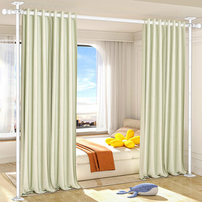 AKTOP Room Divider Curtain Rod, No Drilling Privacy Room Separator for Space Partition, 4-11ft(H) 28-117”(W) Adjustable Heavy Duty Floor to Ceiling Wall Divider Tension Rod for Room Separation, White