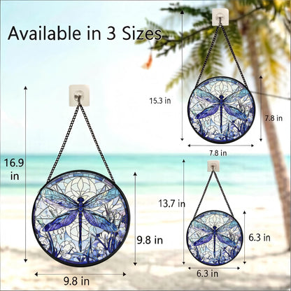 Stained Glass Sun Catcher,A Blue DragonflyStained Glass Window Hanging Garden Decor,Sun Catchers Indoor Window,Whimsical Decoration for Home Backyard Patio Lawn Porch with 9.8 INCH