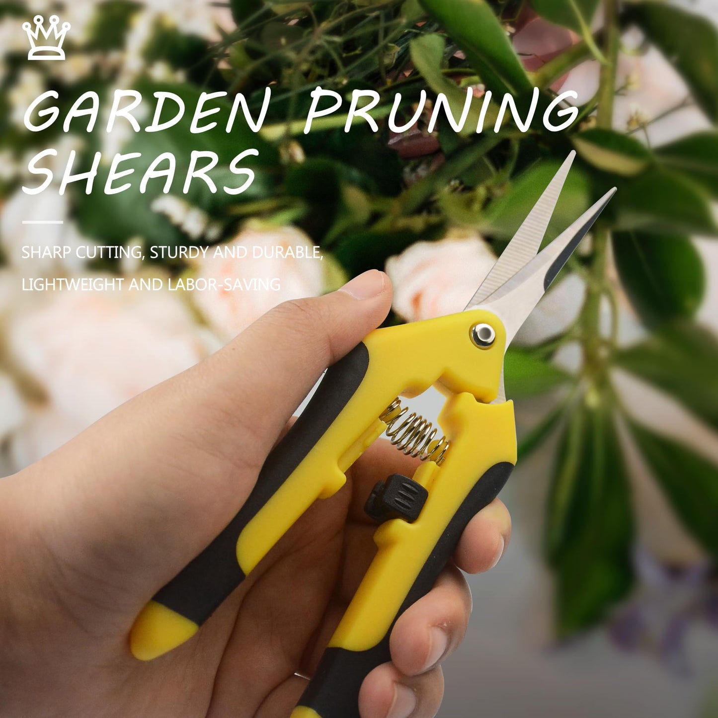 Pruning Shears Gardening Scissors Tools: 3pcs Outdoors&Indoor Garden Clippers, Rose Snips, Plant Clippers, Wood Pruner, Gardener Work Accessories for Flower Arrangement, Yard Landscaping (Yellow)