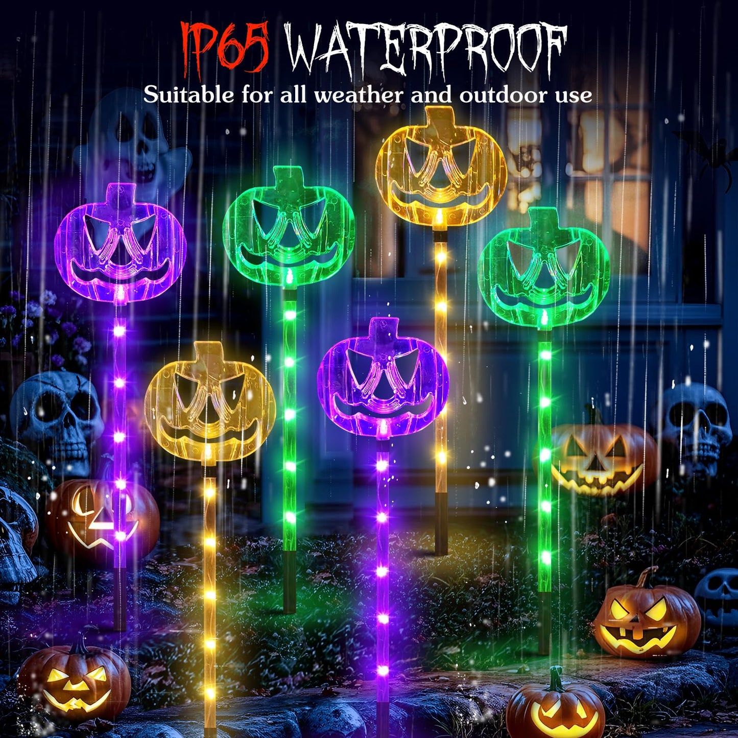 Meteds 6 Pack Solar Pumpkin Stake Lights for Halloween Decorations Outdoor, Waterproof Solar Halloween Lighted Pumpkin Pathway Lights for Garden Yard Patio Porch Pathway Grave