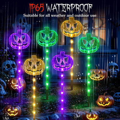Meteds 6 Pack Solar Pumpkin Stake Lights for Halloween Decorations Outdoor, Waterproof Solar Halloween Lighted Pumpkin Pathway Lights for Garden Yard Patio Porch Pathway Grave