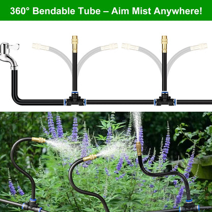 HEKIWAY 80FT Drip Irrigation System for Garden – Automatic Watering Kit with Solid Brass Metal Connectors, 360° Bendable Tubing &22 Adjustable Nozzles for Greenhouse, Lawn, Yard & Plants