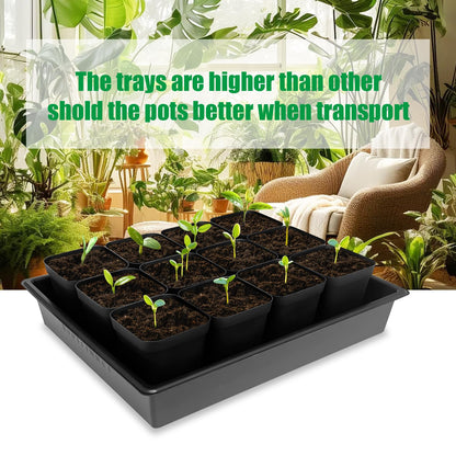 RooTrimmer 4 inch (10CM) Square Nursery Pots 60pcs, Sturdy Seedlings Trays 5 Pcs, Seeds Starter Germination Tray, Microgreening Planter Nursery Propagation 5 Sets