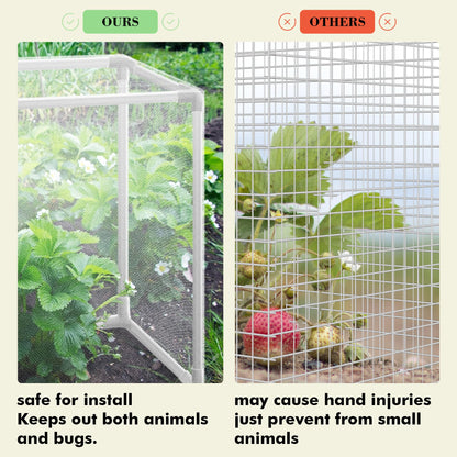 Verdanzia 3 Pack Plant Protectors from Animals, 13.8" X 13.8" Detachable Plant Cages for Outdoor Plants with Netting, Square Plant Cages to Keep Animals Out with Ground Stakes (White)