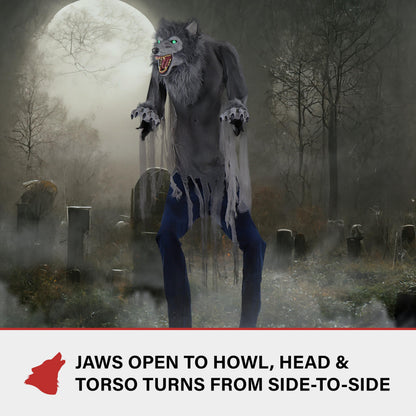 Haunted Hill Farm 7-Ft. Tall Motion-Activated Towering Werewolf by SVI, Premium Halloween Animatronic, Plug-in (HHTWRWOLF-1FLSA)