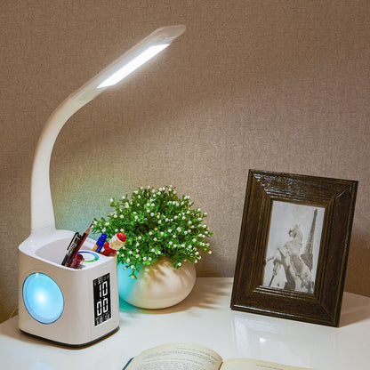 wanjiaone LED Desk Lamp with Clock,Color Changing Nightlight,Study Lamp with Pen Holder,Desk Light with USB Charger,Table Light for Home,Office,Bedroom,Gift for Kids,Students,Women,White