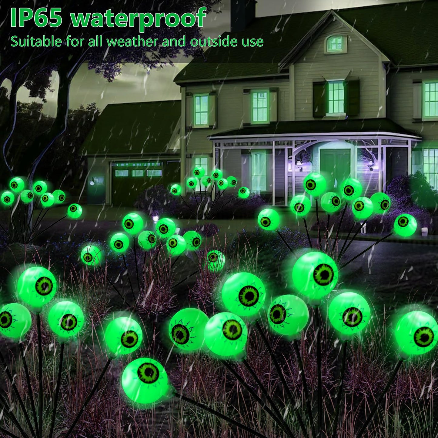 LCHUANG 4 Pack Halloween Decorations Outdoor Lights - 32LED Solar Scary Eyeball Pathway Light Swaying by Wind, Waterproof Solar Halloween Stake Lights for Garden Porch Lawn Pathway (Green)