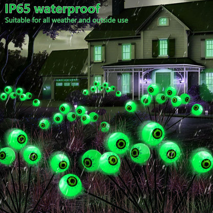 LCHUANG 4 Pack Halloween Decorations Outdoor Lights - 32LED Solar Scary Eyeball Pathway Light Swaying by Wind, Waterproof Solar Halloween Stake Lights for Garden Porch Lawn Pathway (Green)