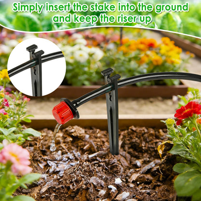 Kepmix 100 Pieces Drip Irrigation Support Stakes for 1/4 Inch Tubing, Plastic 1/4'' Drip Tube Holder Stakes for Irrigation Hose Emitter Support Garden Greenhouse Drip Supplies, 5.6-Inch Long