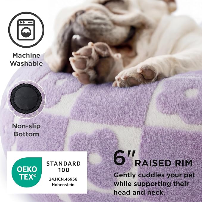 Lesure Shown on TV Donut Cat Bed for Indoor Cats - Small Round Dog Bed for Calming Pet as Gift with Washable Cover, Cute Puppy Bed with Jacquard Shaggy Plush & Anti Slip Bottom, 20 Inch, Flower Checks