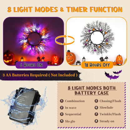 Joyhalo Halloween Garland with Lights Decorations with Pumpkin & Bat & Ghost Lights,Battery Operated 6FT 45 LED Halloween Willow Vine Twig Garland for Mantle,Wall,Fireplace and Halloween Decorations