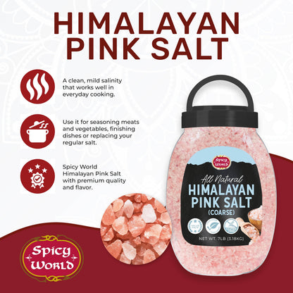 Himalayan Pink Salt Coarse Grain 7LB Jar - Pure & Natural | Mineral-Rich | Ideal for Grinder Refills, Cooking & Seasoning - By Spicy World