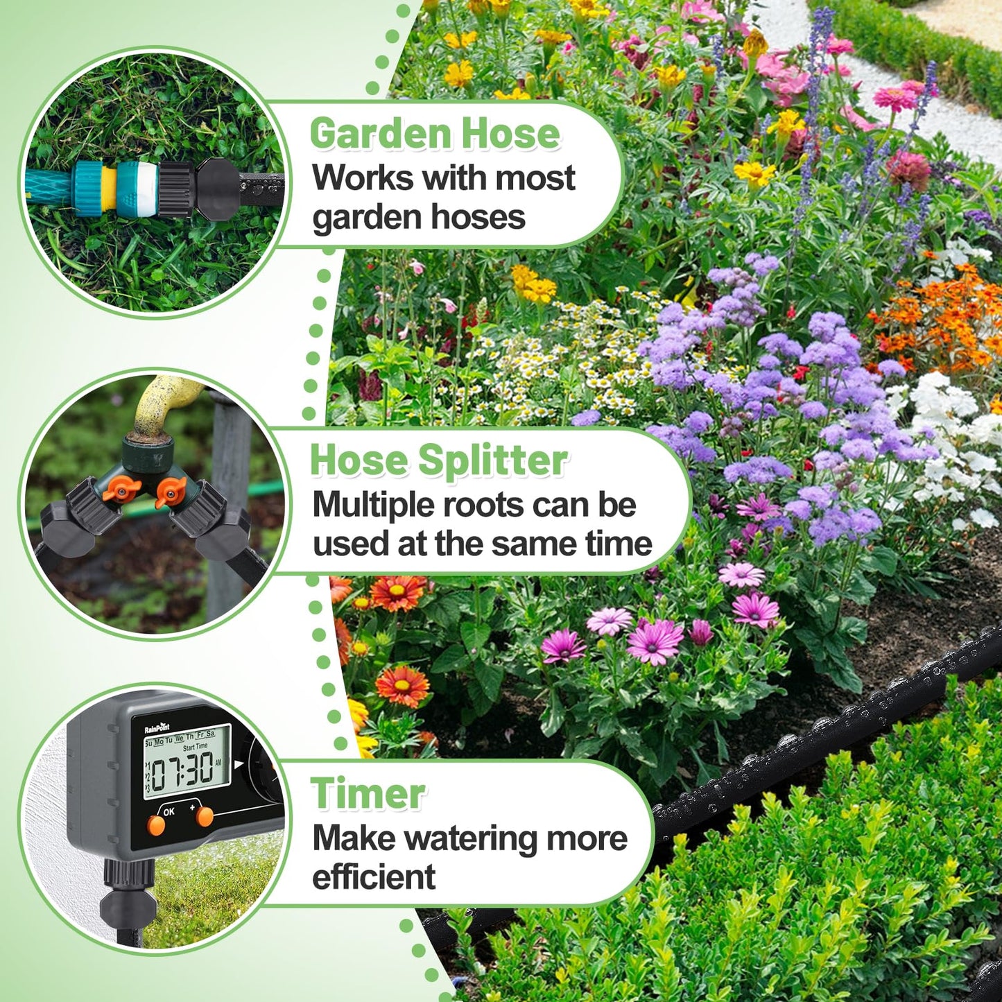 Double Layer Soaker Hose for Garden Beds - 25FT 3/4" Heavy Duty Linkable Flat Drip Irrigation Hose, Save 85% Water, for Lawn Flower Bed Vegetable Field Effective Watering