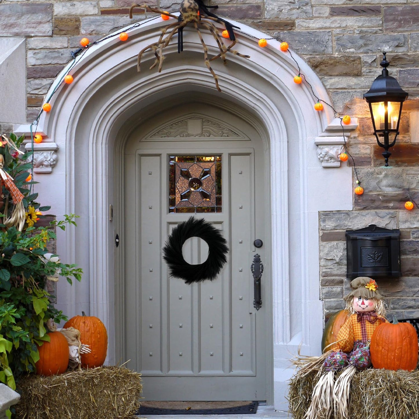 ASUNFO Pampas Grass Wreath 24 Inch Farmhouse Artificial Boho Black Wreath Halloween for Front Door All Seasons Wall Home Wedding Decor
