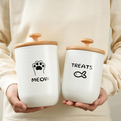 OTTENON Cat Treat Container with Airtight Lid, Cat Food Oganizer Dry Food, Cat Food Storage Containers, Pet Treats Canister, Cat Treat Jar Set of 2-8.3x4.9 & 7.1x4.3 (White)