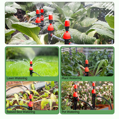 A ANLEOLIFE 82.4FT Automatic Drip Irrigation Kit with Water Timer, 8 Programs & LCD, Quick-Connect System, 1/2" Mainline + 1/4" Tubing, 360° Bendable Nozzles for Raised Beds, Garden & Greenhouse