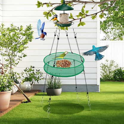 2 Pcs Bird Seed Catcher for Outdoor Feeders, 20" Hanging Bird Feeder Seed Catcher Platform with Adjustable Hanging Hoop for Hummingbird Bee Feeder Outdoor Garden Backyard Accessories(Green)