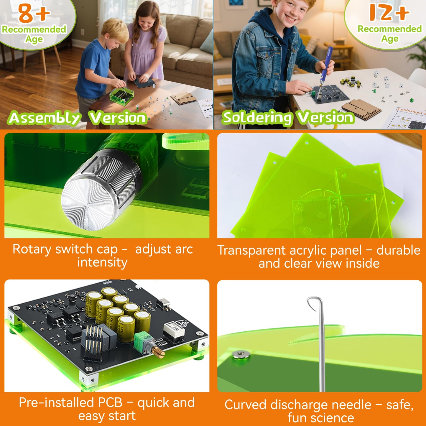 eUda+ STEM Tesla Lightning Kit for Kids&Adults Science Kits for Kids Age 12-14 Electronic Stem Kits for Kids Age 14-16 Toys for Teenage Boys 16-19 Build Your Tesla Coil Kit (Soldering Version, BFG)