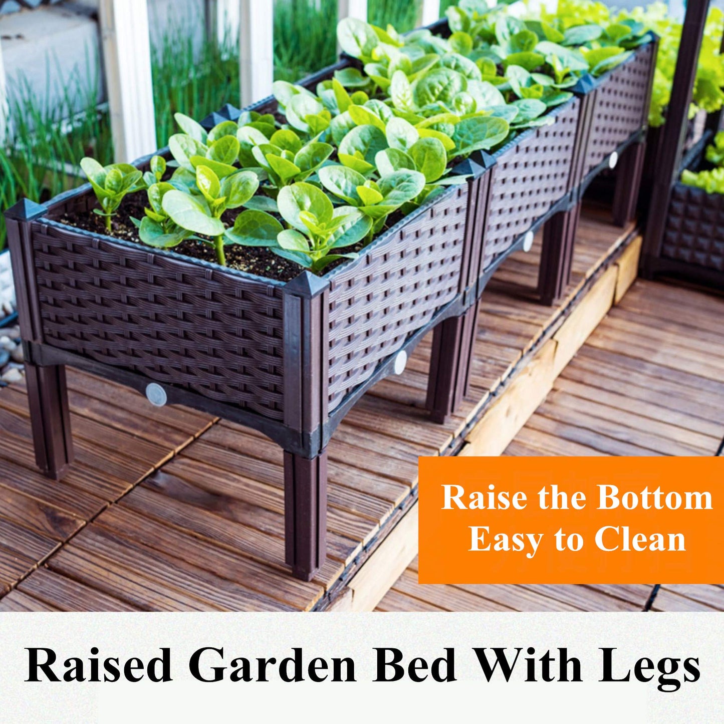 FMXYMC Elevated Planting Box, Outdoor Planter Boxes with Legs, Modern Rattan-Style Plastic Plant Stand, Garden Raised Bed for Vegetables,48"x16"x14"/120x40x36cm
