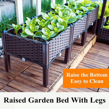 FMXYMC Elevated Planting Box, Outdoor Planter Boxes with Legs, Modern Rattan-Style Plastic Plant Stand, Garden Raised Bed for Vegetables,48"x16"x14"/120x40x36cm