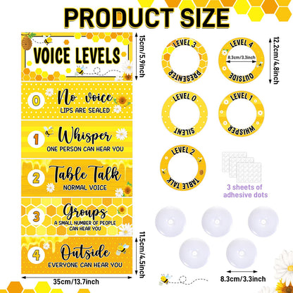 5 Pcs School Push Light and Voice Level Poster Voice Level Chart Monitor Rules Sign LED Tap Light Classroom Rules Poster Noise Chart Classroom Management Tools for Teachers Back to School（Bee Style）