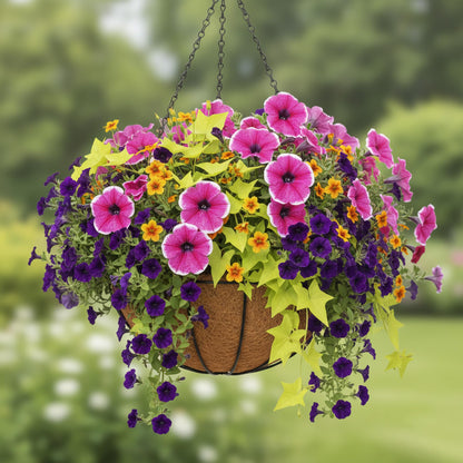 GYATSOCYG 4 Pack 12 Inch Brown Outdoor Metal Hanging Planter Basket Hanging Planters Flower Pot Round Modern Flower Holder Pot Garden Accessory（Watermelon Style）