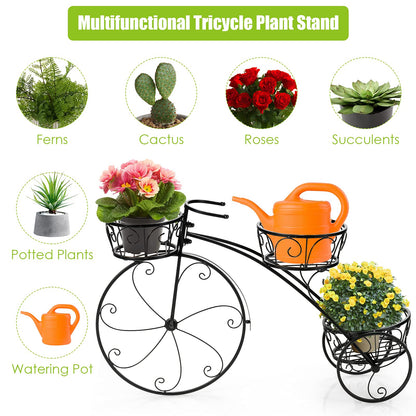 OFFICEJOY Bicycle Planter, Flower Pot Stand with 3 Decorative Wheels, 3 Collection Baskets, Metal Steel Frame, Tricycle Plant Stand for Outdoor, Indoor, Home, Balcony, Patio, Garden, Backyard