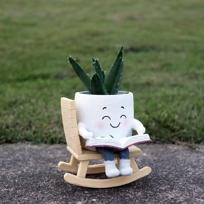Dolkgy Cute Head Planters Face Pots, Adorable Human Face Planter Reading Books Flower Vase for Indoor Outdoor Plants, Unique Plant Holder Succulent Cactus Pots