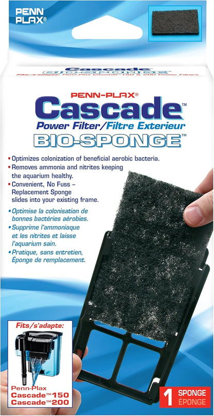 Penn-Plax Cascade 150 or 200 GPH Hang On Filter Aquarium Bio Sponge Replacement; 1 Pack; Cut to fit Cascade 150 or 200