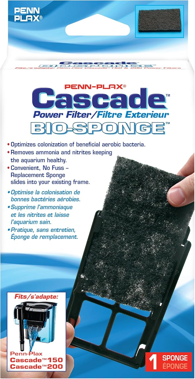 Penn-Plax Cascade 150 or 200 GPH Hang On Filter Aquarium Bio Sponge Replacement; 2 Pack; Cut to fit Cascade 150 or 200
