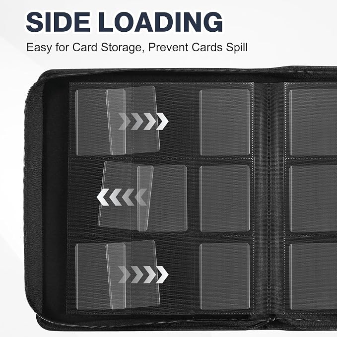 Toploader Binder, Holds 360 Toploader, 100 Toploaders INCLUDED, 9-Pocket PU Cover Top Loader Binder for 3" x 4" Rigid Toploaders, Ringless Double-Sided Toploader Card Binder for TCG, Sport Cards
