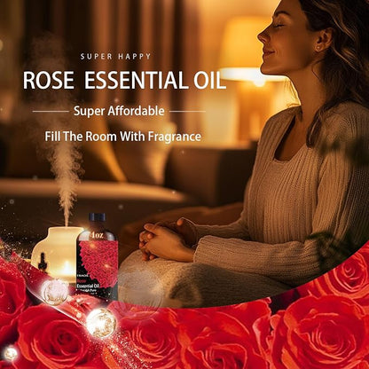 Rose Essential Oil, Rose Oil 4 Fl Oz 120ML for Diffuser Humidifier Yoga Cleaning DIY Candle Soap Making Valentine's Day Gift Essential Oils FRAOIL (Rose 4 Fl Oz (Pack of 1))
