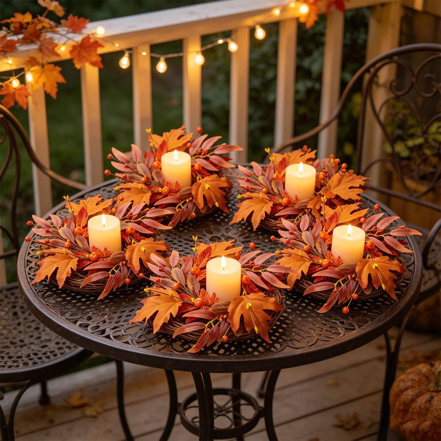 4 Pcs Mini Fall Wreaths Thanksgiving Table Centerpieces Fall Candle Rings 9 Inch Maple Leaf Wreaths for Cabinets Farmhouse Autumn Wreath for Front Door Porch Wall Window Decorations