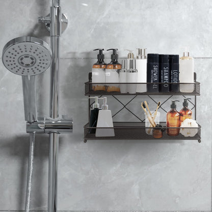 Megier 2 Tier Metal Kitchen Counter-top or Wall Mount Spice Rack, Jars Storage Organizer, Cabinet Holder, spice seasoning organizer for Partry (Bronze)