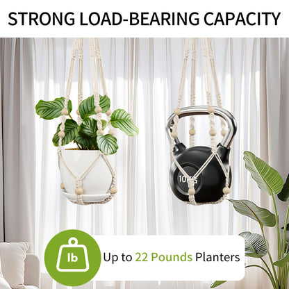 IDEEEPAN Macrame Plant Hanger - Fits 4 to 15 inches Pots for Indoor Outdoor, 43"/35"/29" Different Sizes Set, Ivory (POTS NOT Included)