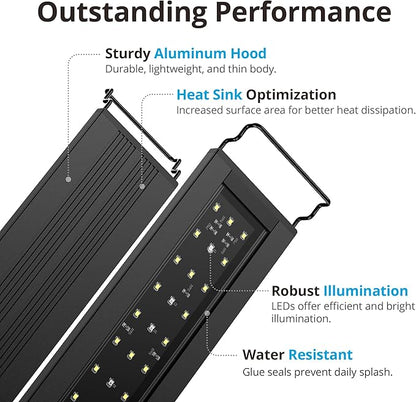 NICREW C10 Plants LED Aquarium Light, 12-18 in, 9 Watts, Full Spectrum Fish Tank Light with Timer, Day and Night Cycle, Brightness Adjustable